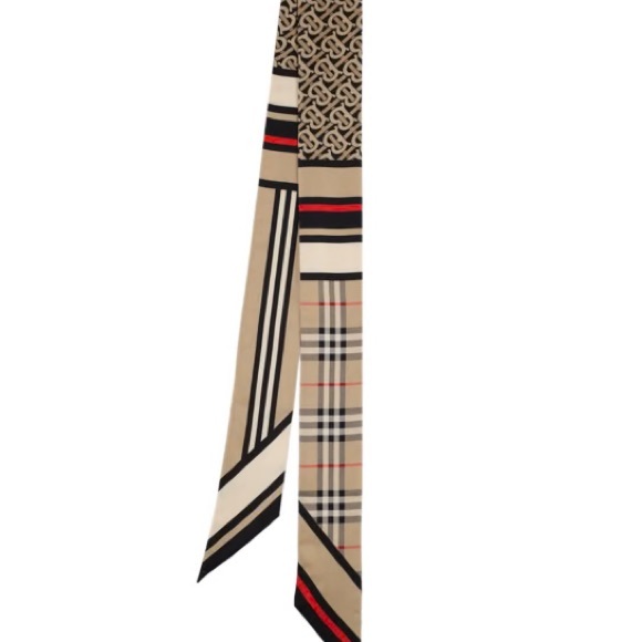 Burberry Triple Check Stripe Silk Ribbon Scarf - Picture 1 of 7